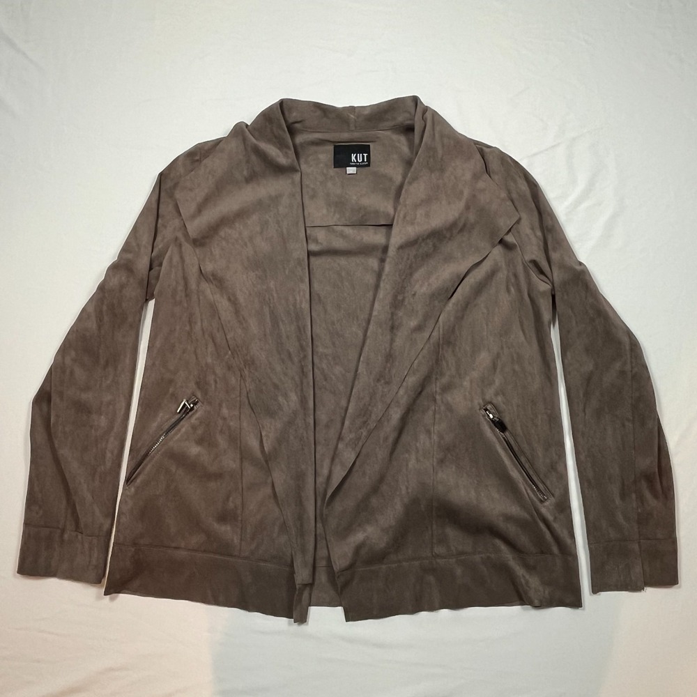 KUT From the Kloth Faux Suede Open Jacket Sz M Brown Stretch Soft Casual Blazer